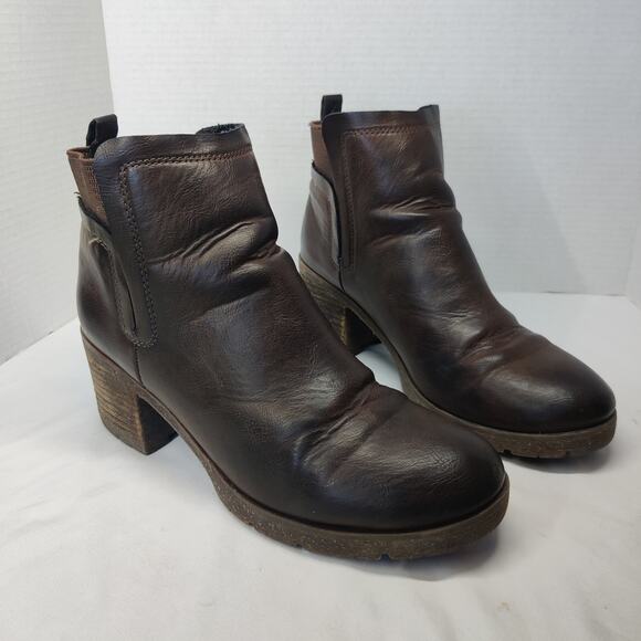 Korks Elsie 10 Chocolate Brown Faux Leather Pull On Ankle Boots Chunky Lug Sole - Picture 1 of 10